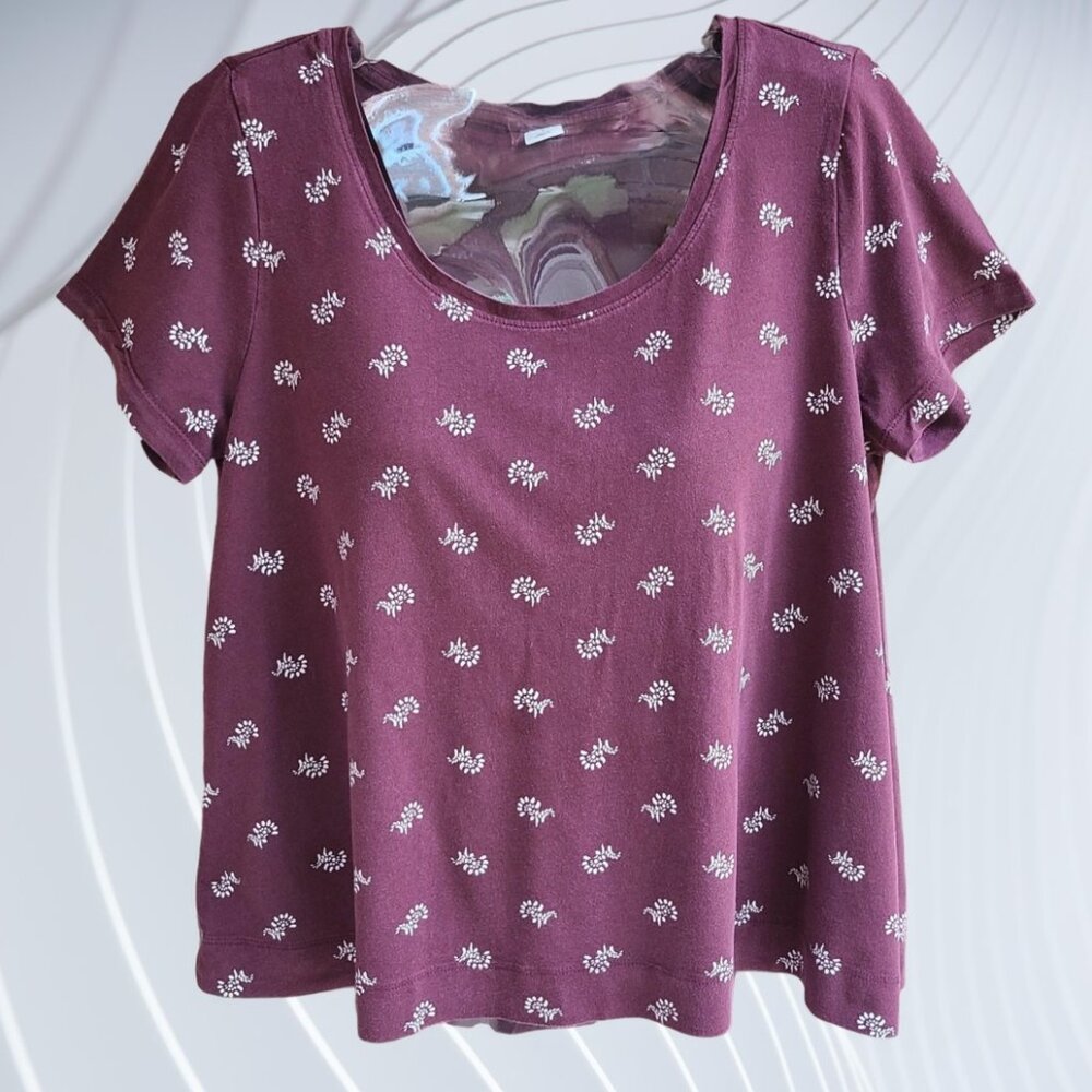 Old Navy Womens Size S Top Blouse Tee Shorts Sleeves Plum Floral Print